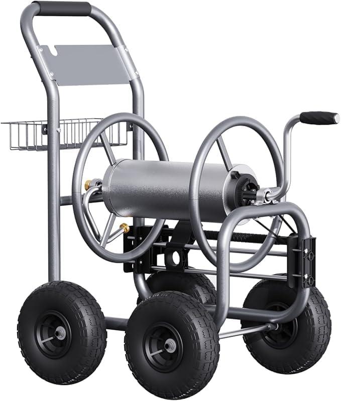 Giraffe Tools Heavy Duty Garden Hose Reel Cart with Wheels - Industrial Outdoor Hose Storage Reel, Pre-Installed Guide for 250-Feet of 5/8" Hose Capacity