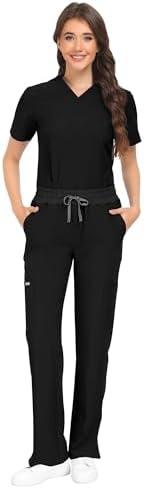 COMENII Scrubs for Women Set, V-Neck Top & Straight Leg Pants with 11 Pockets, Stretch Comfortable Womens Scrub Sets XS