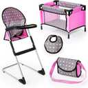 Bayer Doll High Chair/Crib Set, Grey, Pink with Dots