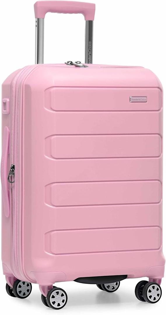 Traveler's Choice Pagosa Indestructible Hardshell Expandable Spinner Luggage, Pink, 22" Carry-on