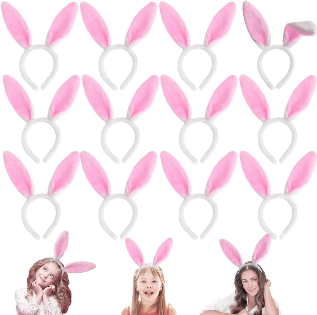 12 PCS Bunny Ear Headband, Plush Bunny Ears, Easter Cosplay Party Favor, Cosplay Party Costume Accessories for Kids and Adults