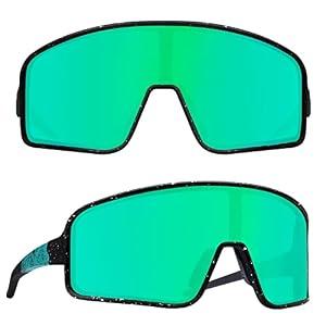 MAXJULI Youth Kids Polarized Sunglasses for Boys and Girls,Windproof Outdoor Baseball Sports Cycling UV400 Protection Sun Glasses 7705(Black with White Splatter/Green)