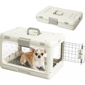 Hard Cat Carrier,Dog Crate for Small Dogs,Cat Kennel Clear,Foldable Dog Kennel with Urine Pad Mesh Grid,Ventilation & Hard Plastic Protection Transparent Pet Carrier 20" L,White