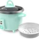 Mishcdea Small Rice Cooker 3 Cups Uncooked, Electric Mini Rice Cooker with Food Steamer Basket, Removable Nonstick Pot, 12H Automatic Keep Warm, for Rice, Soups, Stews, Grains, Oatmeal Mint Green