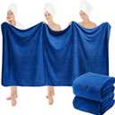 SmoothNovelty 2 Pcs Extra Large Bath Sheets 40 x 80in Oversized Jumbo Bathroom Towel Giant XXL Coral Fleece Beach Sheets Soft Quick Dry Absorbent with Hanging Loop (Navy)