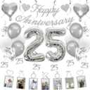 Concico 25th Anniversary Decorations Party Supplies Set of Happy Anniversary Photo Banner and Balloons,Hanging Swirls for 25 year Wedding decor(silver)