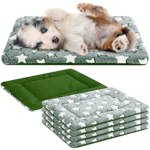 VitalCozy 4 Pcs Dog Crate Pads, Ultra Soft Warm Washable Anti-Slip Kennel Bed Mat for Pets, Reversible, Replaceable, Cozy Cage Liner for Small Medium Large Dogs and Cats(18 x 24 x 1.6 Inch,Green)