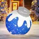 BRIGHTDECK Outdoor Christmas Ornaments, Lighted Pop-Up Outdoor Holiday Ball Decoration with 80 LED Lights, 8 Light Modes, Lighted Collapsible Holiday Decorations for Yard, Home (Blue)