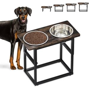 Zarler Elevated Dog Bowls for X-Large and Large Breed, 5 Adjustable Heights from 8.2'' - 17.3'', 2 Stainless Steel Bowls, 8.2'',11.8'',13.7'',15.7'',17.3'' Raised Dogs Food Bowl Stand (Brown)