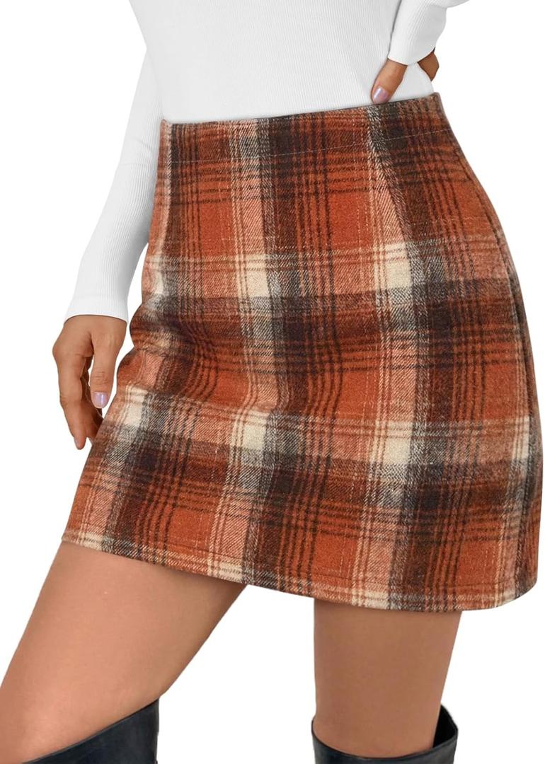 LILLUSORY Womens Plaid Skirt Fall High Waist Flannel Mini Checkered Skirts Winter Corduroy Sweater Dress 2026 (Large, Orange)
