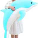 Giant Dolphin Plush Toy, Soft Whale Hugging Pillow Stuffed Dolphin Pillow for Children Girls (Blue, 100cm/39.37inch)