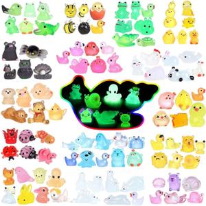 DWWPOO Luminous Mini Resin Animals 100 Pcs Glow in The Dark Resin Animals 100 Styles Miniature Fairy Garden Mini Ducks Figurines Slime Charm for Accessories Landscape Aquarium Potted Decoration
