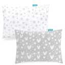 Biloban Organic Cotton Toddler Pillowcase for 13 x 18 or 14 x 19 Inches Pillow, (Pillowcase Only) 2 Pack Kids Pillowcase for Sleeping, Envelope Travel Pillow Case for Girl Boy, Gray Heart & White Star