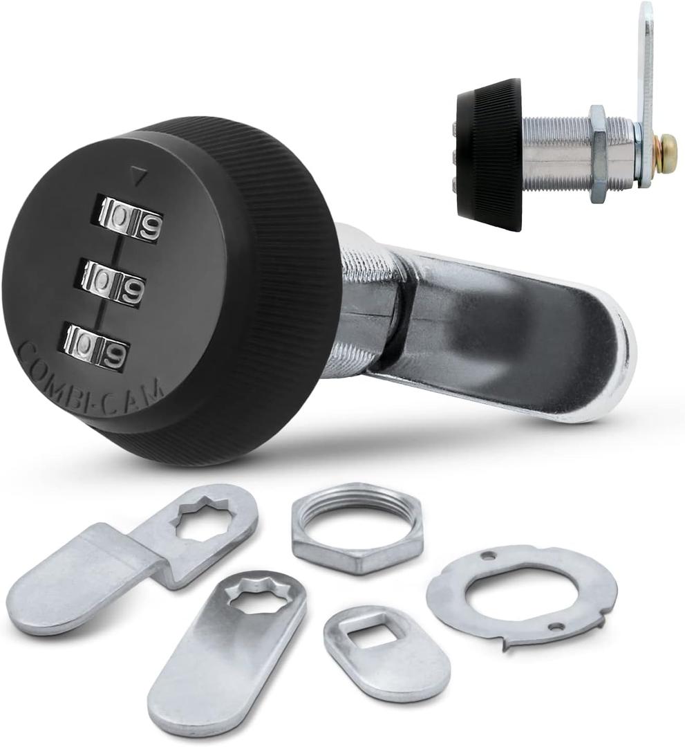 Combi-Cam Combinated Lock 7850R - Large Black Cam Lock | Keyless 3-Dial Pick-Proof Security Lock | Metal Locks for lockers, Doors, Drawers, Cabinets, & More | Versatile, Durable, & Rust Resistant