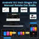 [2+64G] Android Single Din Manual Rotate Car Radio: NHOPEEW10.1 inch 1280*720 Adjustable Touchscreen Stereo - Wireless Carplay & Android Auto, 5G/WiFi, GPS, Mirror Link, Split Screen + Backup Camera