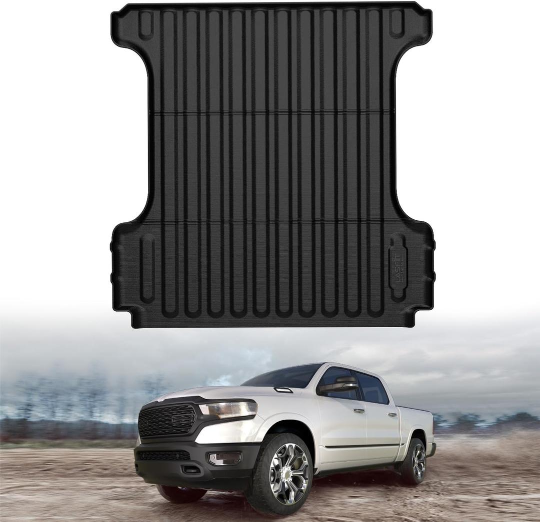 LASFIT 5.7FT Truck Bed Mat for Ram 1500/1500 RHO 2019-2026 & RAM 1500 New Body 2019-2024 Short Bed (5FT7 / 67.4inches) Not for Rambox, All Weather Custom Fit Truck Cargo Bed Liner, Black