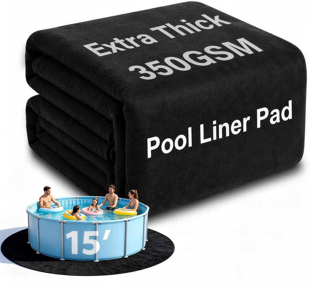 AHEONLAR 15FT Pool Liner Pad 350G/M Thicker, Black Pool Pads for Above Ground Pool, Heavy Duty Round Pool Liner Pad Geotextile Material Pool Liner Puncture-Proof Pool Bottom Padding(15'Round)
