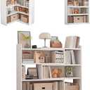 Wooden Extendable Bookcase, 4-Tier Bookshelf with Adjustable Width, MDF Bookcase for Corner or Small Space, Storage Organizer for Living Room, Bedroom or Home Office, Oak