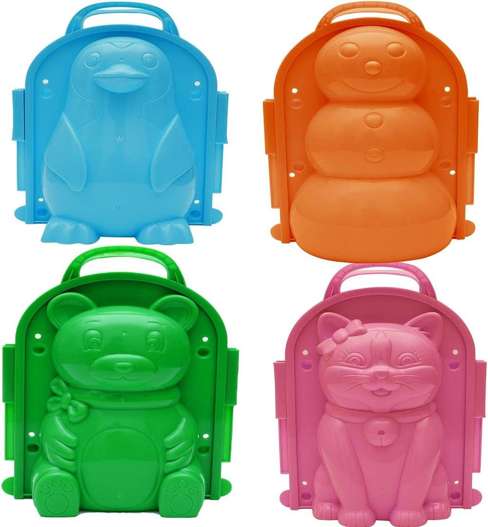 Snow and Sand Mold,Outdoor Activities Lovely 3D Shape Snow and Sand Playing Mold for Kids Adults Outdoor Snows Toy (Penguin,Bear,Snowman&Cat Shape)-4 PCS (#1)