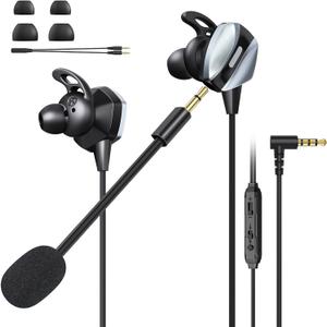 VersionTECH. Wired Gaming Earbuds with Mic, in-Ear Gaming Earphones with Dual Audio Drivers, in-Line Controls, HiFi Noise Cancelling Headphones for PC, Nintendo Switch, Xbox Series X|S, PS5, PS4 (Black)