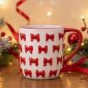 Vesici Christmas Mugs Red Ceramic Cute Bow Coffee Mug with Handle 14 oz Festive Drinkware for Coffee, Tea, Hot and Cold Beverages Xmas Stocking Stuffer Gift Ideas for Women