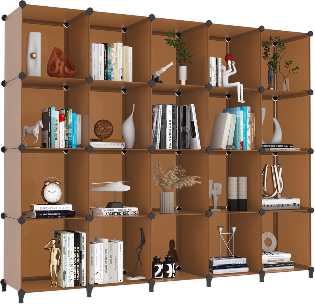 HOMIDEC 20-Cube Storage Organizer, Closet Organizer Storage Shelf Bookcase Bookshelf with Metal Hammer, Storage Cubes Organizer Cabinet for Kids, Closet, Bedroom, Bathroom (60x48x12'', Brown)