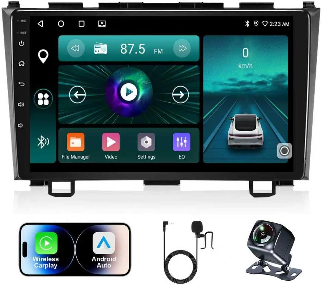 Car Stereo for Honda CRV 2007-2011, 9" Android Radio with 2GB+64GB, Wireless CarPlay & Android Auto, GPS Navigation, Bluetooth, WiFi, Backup Camera, FM/RDS, SWC