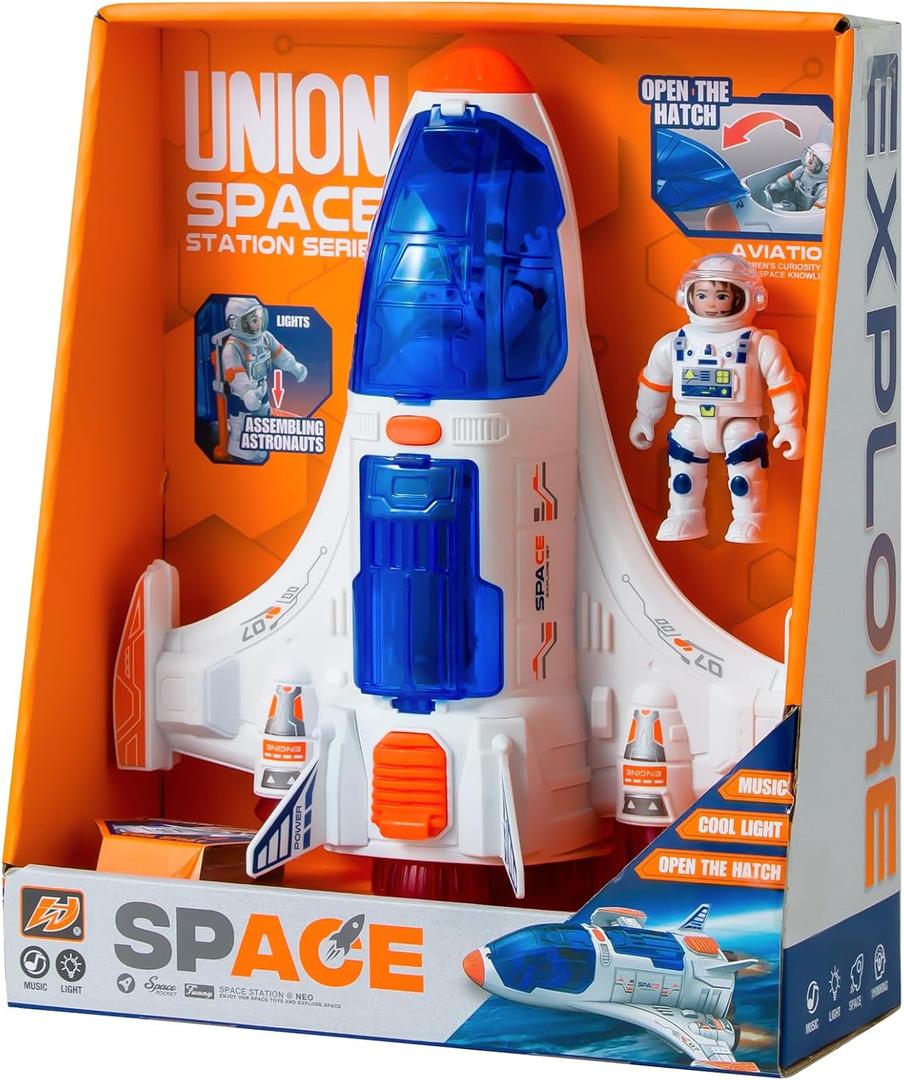 Wbzle Spaceship Shuttle Toy with Astronaut Figure - Space Toys with Lights and Sound - Rocket Ship Toy for Kids 3-5, Space Exploration Astronaut Toys Set, Outer Space Birthday Gift