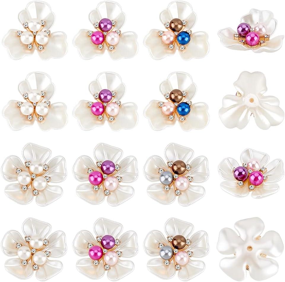 AHANDMAKER 24Pcs Pearl Rhinestone Buttons Embellishments, 6 Styles Rhinestone Flatback Beads Pearl Flower Buttons for Jewelry Making Scrapbooking DIY Crafts Wedding Hairpins Decoration (Mixed Color)
