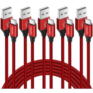 etguuds USB A to USB C Cable 5-Pack (3/3/6/6/10 ft), Fast Charging Type C Charger Cord for iPhone 17 16 15 Pro Max Plus Air, Samsung Galaxy S25 S24 S23 S22 S21 S20 A56 A17 A16, Pixel, Moto G, Red