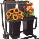 Tongmo 2-Tier Flower Display Stand with 4 Buckets - Movable Plant Cart for Heavy Duty Flower Rack - Perfect for Flower Shops, Homes, Cafs, and Offices (2-Tier with Bucket)