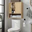 Rattan Bathroom Cabinet Wall Mounted,Double Door Wall Cabinet with Open Compartment,Over The Toilet Storage Cabinet,for Kitchen,Living Room Laundry Room 23.23 x 7.68 x 24 in (Oak)