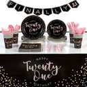 Sparkle and Bash 21st Birthday Party Supplies, Plates, Napkins, Tablecloth, Cups, Cutlery, Finally 21 Banner (24 Guests, 170 Pieces) - 21st Birthday Decorations