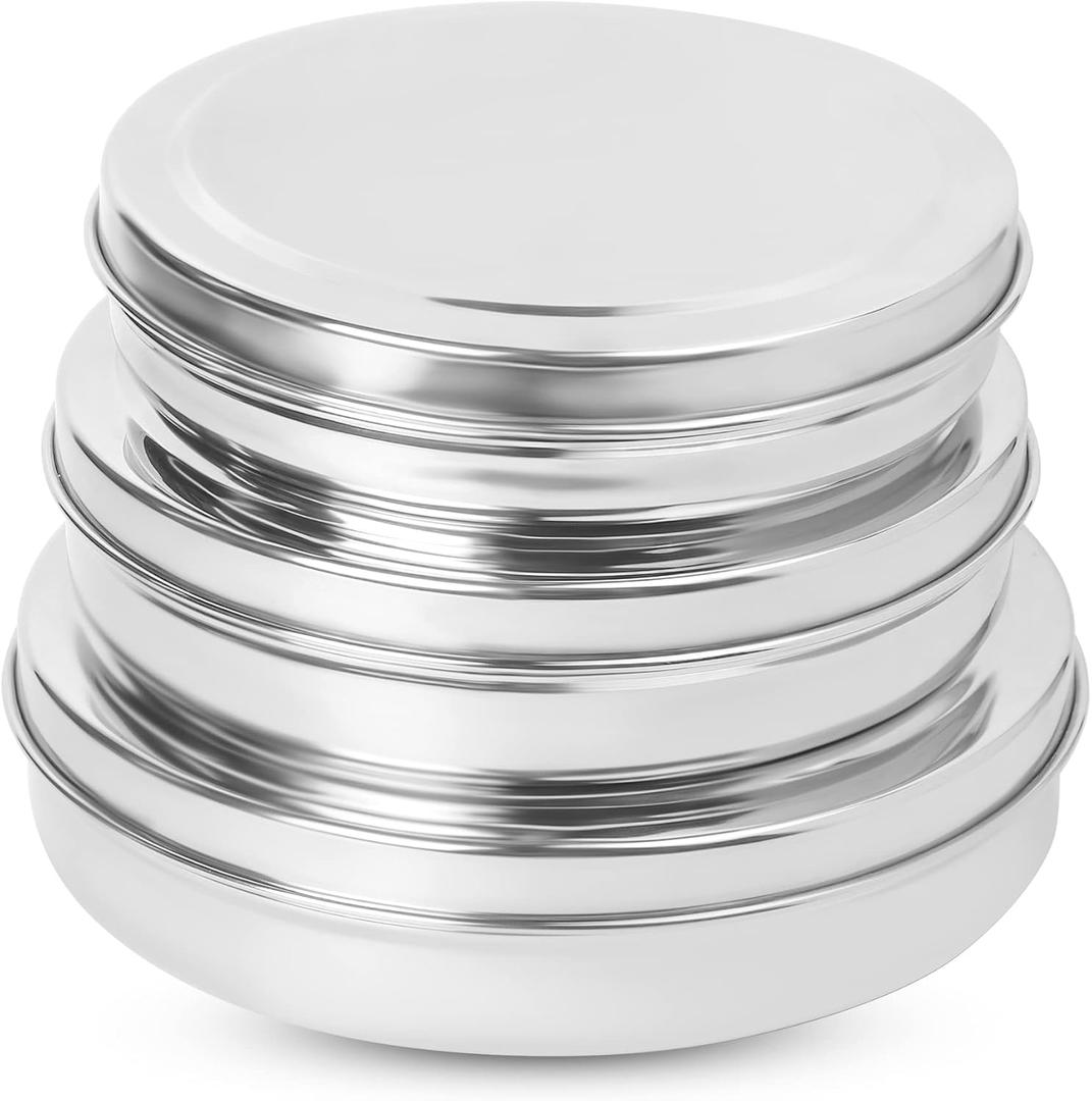 KSJONE Stainless Steel Chocolate Flat Slim and Sleek Canisters/Puri Dabba/Storage Containers Set of 3 Pcs Big Set (23 Oz, 30 Oz, 40 Oz)