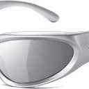 JASPIN Y2K Wrap Around Sunglasses for Women Men Sliver Oval Fashion Trendy Sport Shades UV400 Eyeglasses
