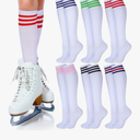 Unittype 6 Pair White Knee High Socks for Women Girls Striped Tube Socks Roller Skate Skating Soccer Sports Long Stockings Leg Warmer Gifts for Men Women Team Teens