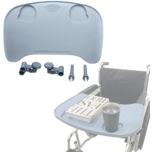 Wheelchair Tray Table with Cup Holder - Removable Wheelchair Desk Lap Board for Nursing Patient Eating Aid, Fits Wheelchair Arms of Distance 16" - 20" (Grey)