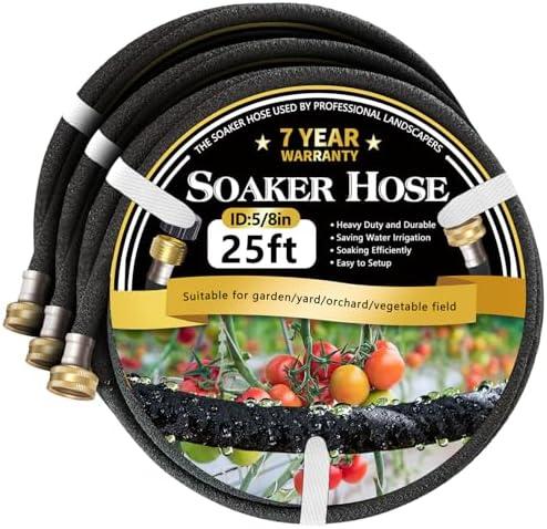 Hopegiver 5/8’’ Soaker Hose 25 ft, 1 Pack, Heavy Duty Garden Soaker Hoses with Solid Brass Fitting, Rubber Drip Hose for Garden Beds, Vegetable, Lawn, Trees Watering Irrigation (25 ft)