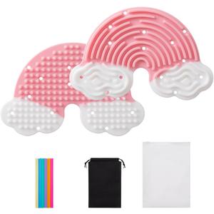 Sensory Activity Board,Double-Sided Rainbow Silicone Sensory Fidget Toy with 12 Strings & Travel Bag,No Mess Quiet Sensory Toys for Anxiety, ADHD,Calming,Autism Kids 3+ & Adults Pink