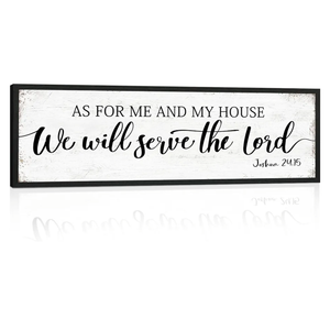 As for Me and My House We Will Serve the Lord Sign: Rustic Family Bedroom Signs Wall Decor Above Bed,Framed Country Wall Plaque Hanging Farmhouse Bible Verse Sign Christian Art Gifts 12" x 40"