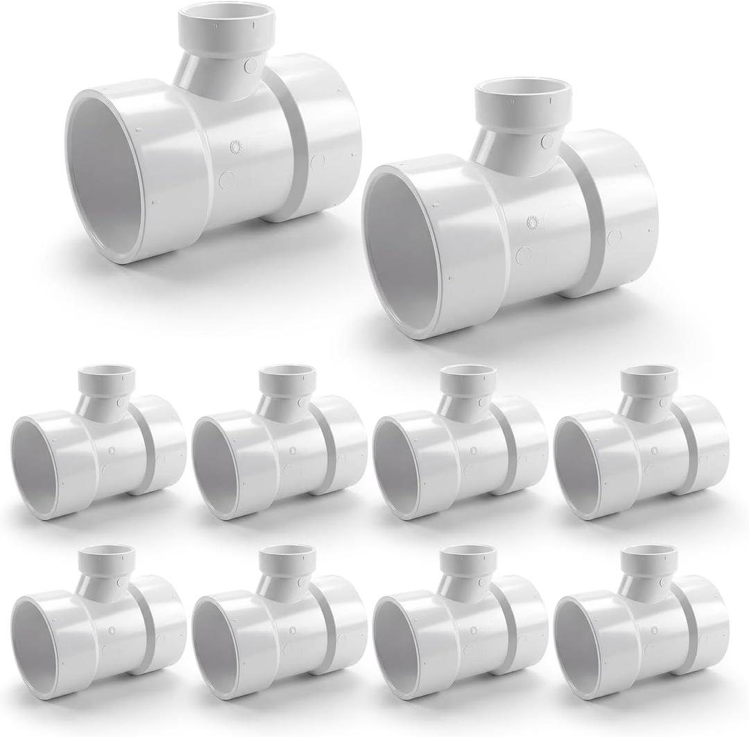 SUPPLYGIANT™ (20 Pack) 3" x 3" x 2" PVC DWV Drain Waste Vent Sanitary Tee Reducing Hub – White PVC Drain, Waste & Vent Fitting