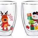 Baderke 2Pieces Christmas Coffee Mugs 12 oz Double Walled Glass Cups Insulated Cute Espresso Clear Christmas Cup Tea Cup for Family and Friend Xmas Gift Table Centerpieces Decor(Classic)