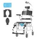 VEVOR Shower Wheelchair, 17.5in Width Aluminum Alloy Bathroom Wheelchair for Inside Shower, Adjustable Rolling Shower Chair w/Brake for Disabled Adult, 300 lbs Capacity Shower Transport Chair