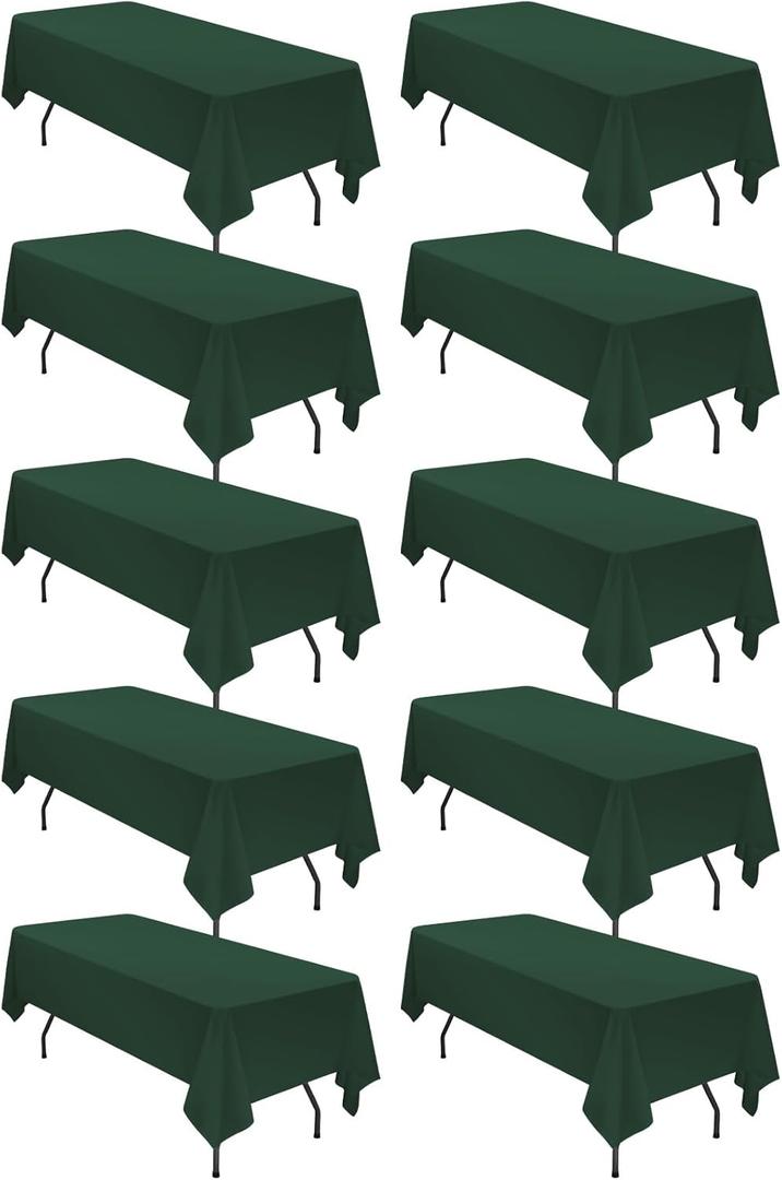 10 Pack 60 x 126 Inch Tablecloth, Hunter Green Tablecloth for 8 Feet Rectangle Tables, Stain and Wrinkle Resistant Washable Fabric Table Cloth for Wedding Party Dining Table Buffet Parties Camping
