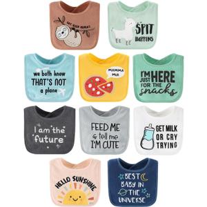 The Peanutshell Baby Boy or Girl Terry Bibs Set of 10-100% Cotton, Soft, Absorbent Baby Bibs, Unisex Toddler Boy or Girl Set, Newborn & Infant - Sunshine