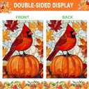 Fall Cardinal Bird Pumpkin House Flag 28x40 Double Sided Large Stained Glass Burlap Yard Flag Maple Leaves Welcome Autumn Thanksgiving Holiday Outside Decorations