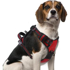 PUPTECK No Pull Dog Harness Medium Sized, Adjustable Reflective Dog Harness with Handle Easy Control, Comfortable Soft Padded Pet Vest Harness for Medium Dogs, Red M