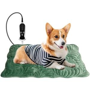 Quwzayail Pet Heating Pad for Cats Waterproof 9 Gears and time Settings Switch, Adjustable Heated Cat Bed, Adding Wire Rope Wires Cat Warming (22.0" L x 18.0" W x 0.5" Th, Green)