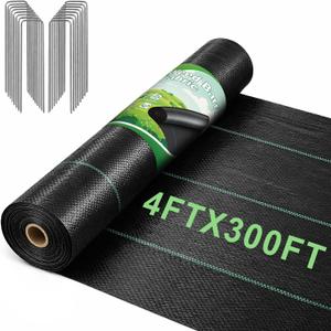 FEED GARDEN 4FT x 300FT Landscape Fabric Weed Barrier Fabric, Heavy Duty 3.2oz Weed Control Mat, Weed Blocker Ground Cover Geotextile Fabric for Gardening, with 20 U-Shaped Stakes