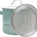 Kenmore Broadway 16-Quart Stock Pot With Steamer Insert and Lid, Glacier Blue, Large Stainless Steel Cookware for Boiling, Steaming, and Soups